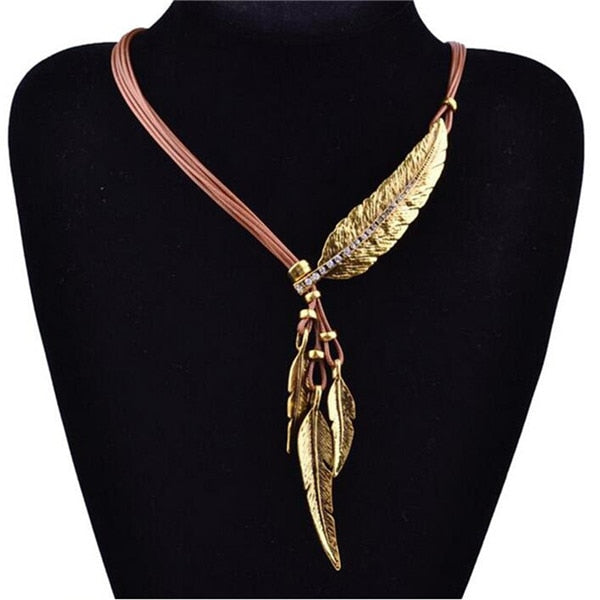 Rope Leaf Feather Necklace