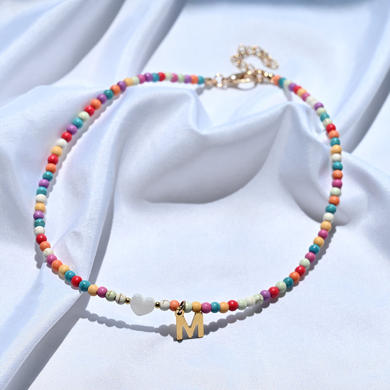 Colorful Beads Stainless Steel Initial Necklace