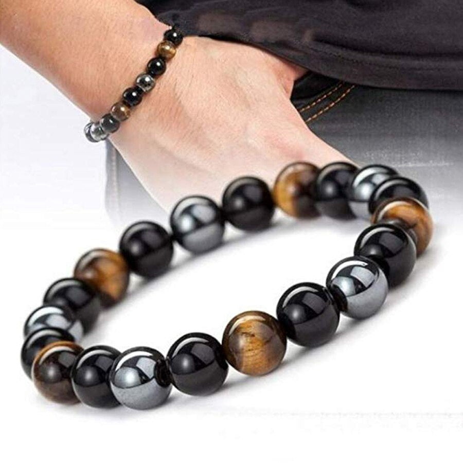 Natural Black Obsidian Tiger Eye Beads Bracelet