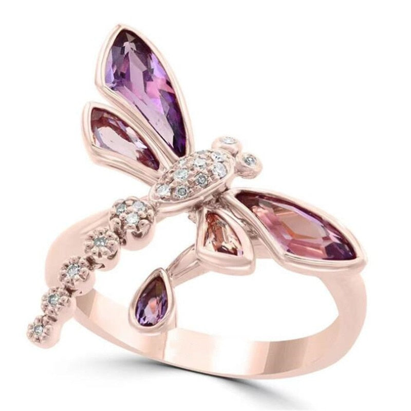 Water Drop Purple Dragonfly Ring