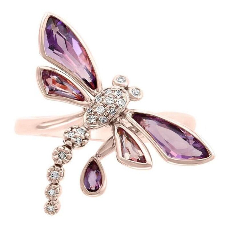 Water Drop Purple Dragonfly Ring