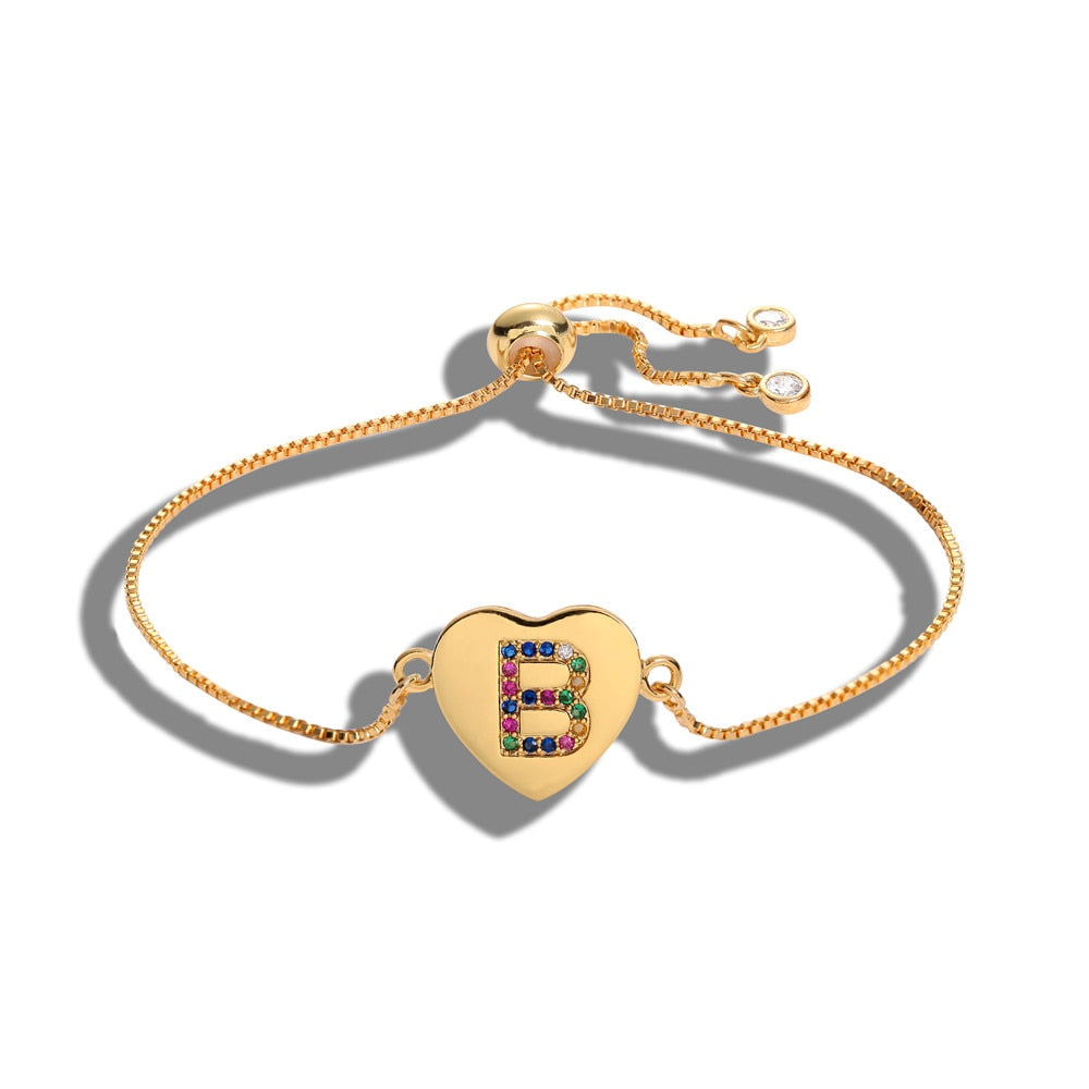 Cubic Zirconia Alphabet Adjustable Charm Bracelet