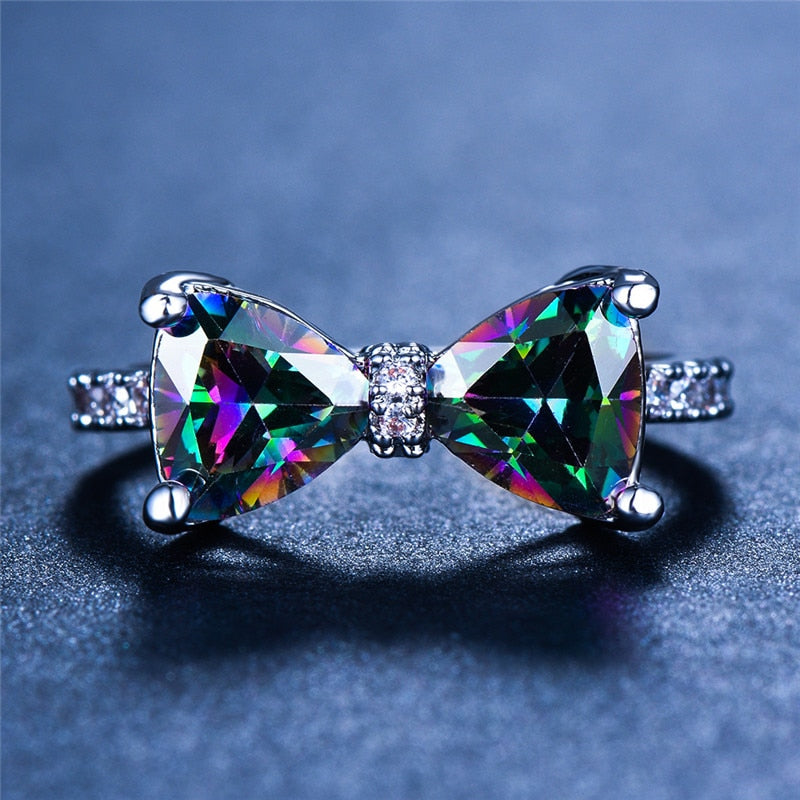 Bowknot Zircon Stone Rainbow Wedding Ring