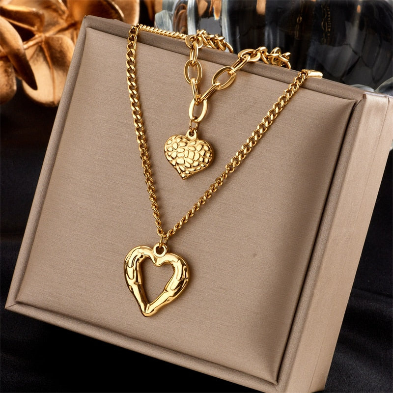 Stainless Steel Uneven Folds Love Necklace