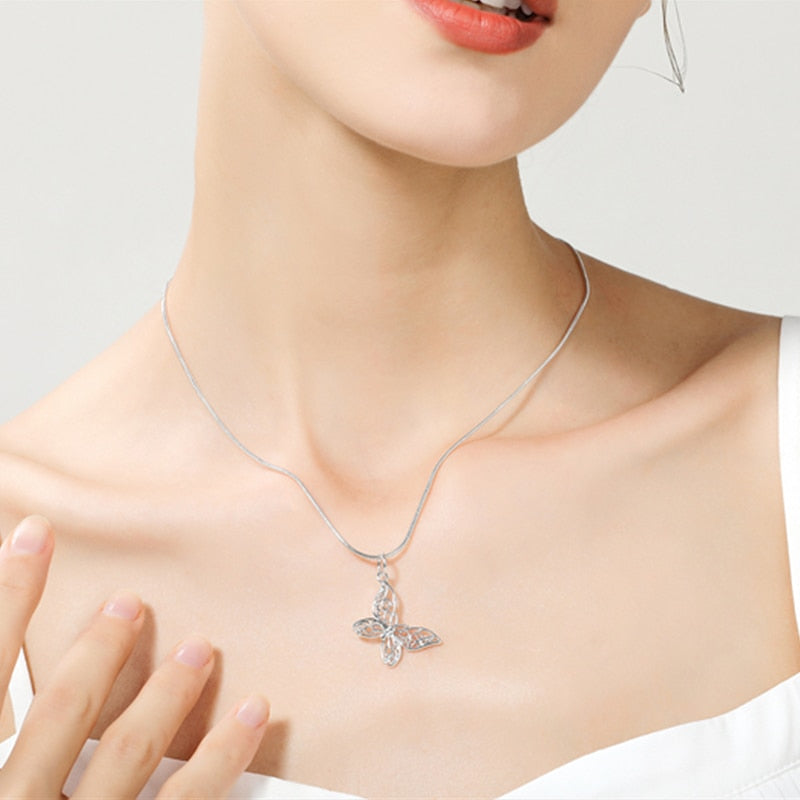 Wedding 925 Sterling Silver Butterfly Snake Chain Necklace