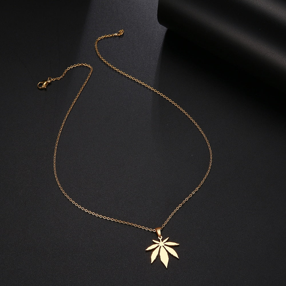 Rosa Stainless Steel Maple Leaf Necklace