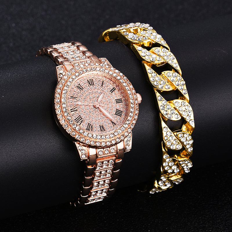 Relogio Feminino Rhinestone Diamond Gold Watch