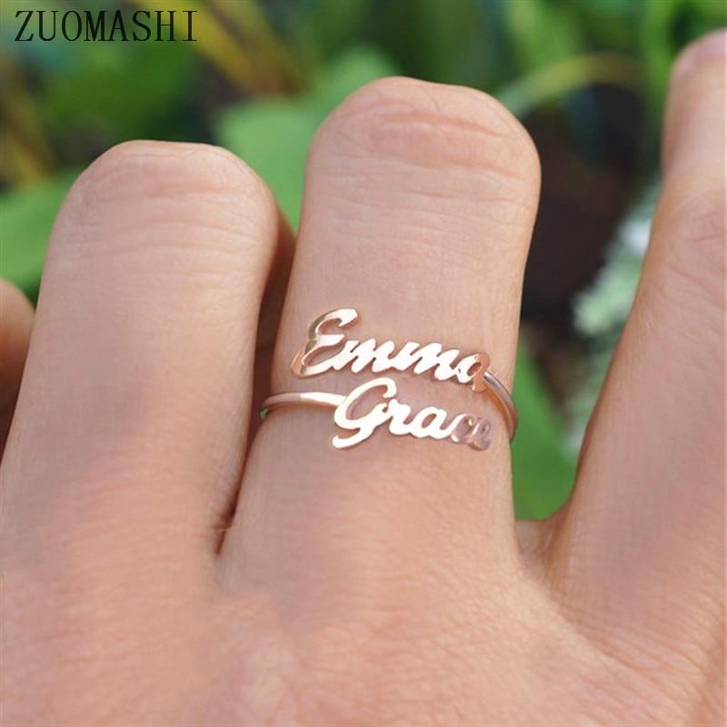 Crystal Wedding Rings, Custom Name Women Rings, Gold Engraved Letter –  Emerlax