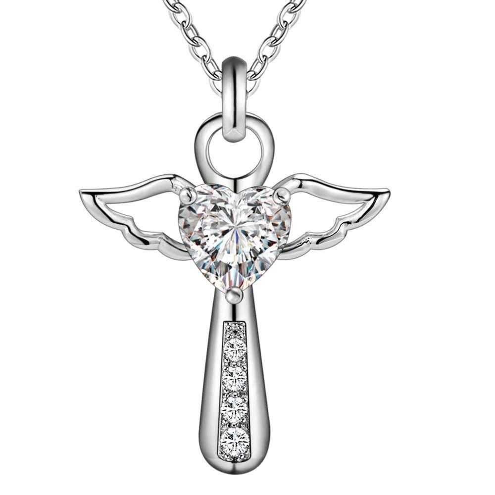 Free Angel Heart Cross Necklace-Necklace-Kirijewels.com-silver plated 2-Kirijewels.com