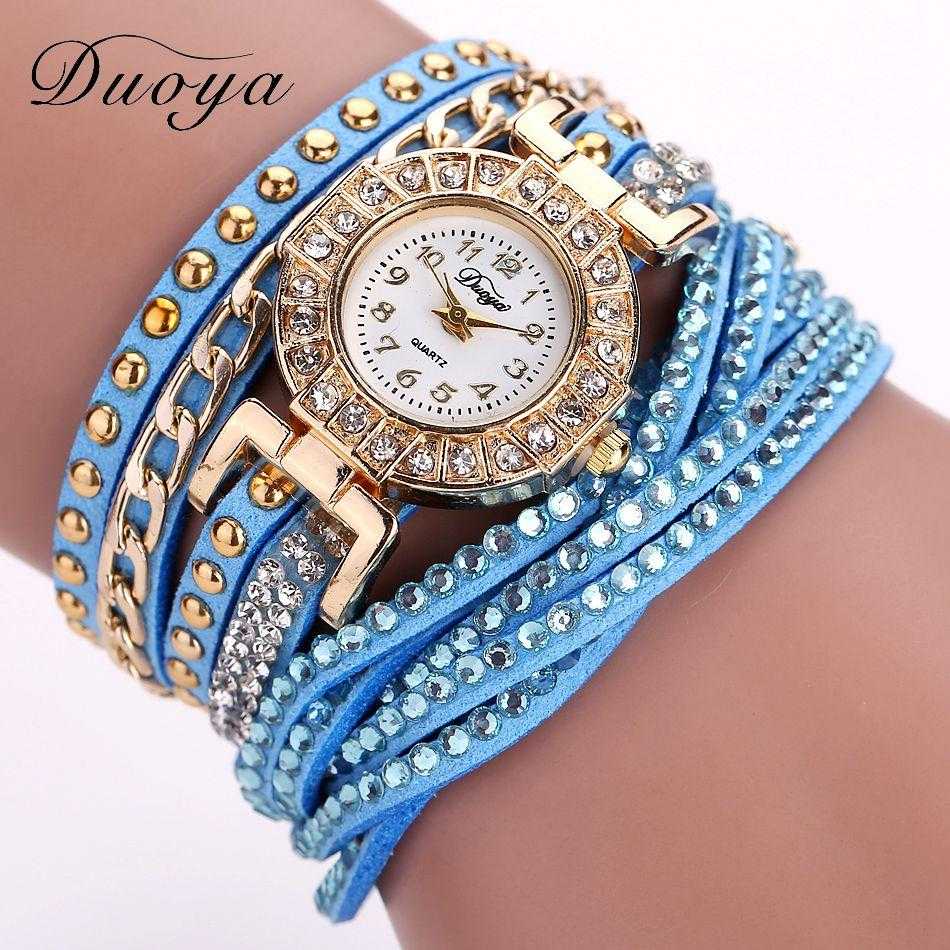 Free Duoya Crystal Rhinestone Wristwatch-Women's Watches-Kirijewels.com-Sky Blue-Kirijewels.com