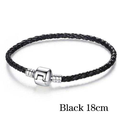 Free Silver Plated Genuine Leather Bracelet-Bracelet-Kirijewels.com-18cm black-Kirijewels.com