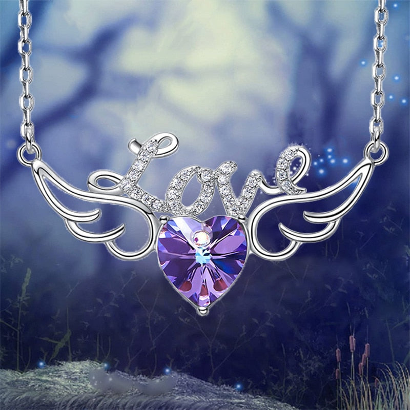 Valentine Exquisite Amethyst Angel Wings Necklace