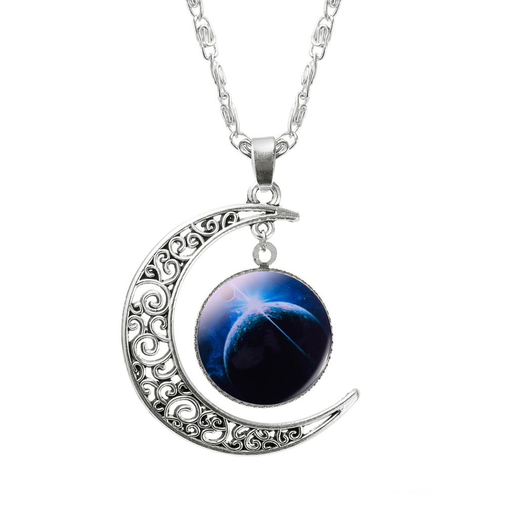 Moon Glass Silver Chain Galaxy Necklace - Kirijewels.com