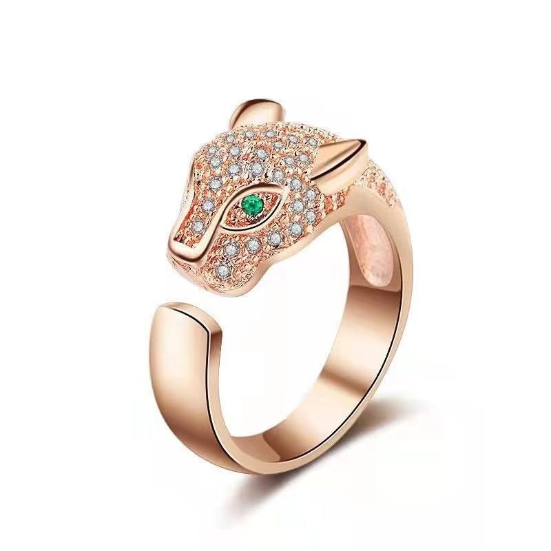 Emma Full Crystal Inlaid Leopard Open Ring