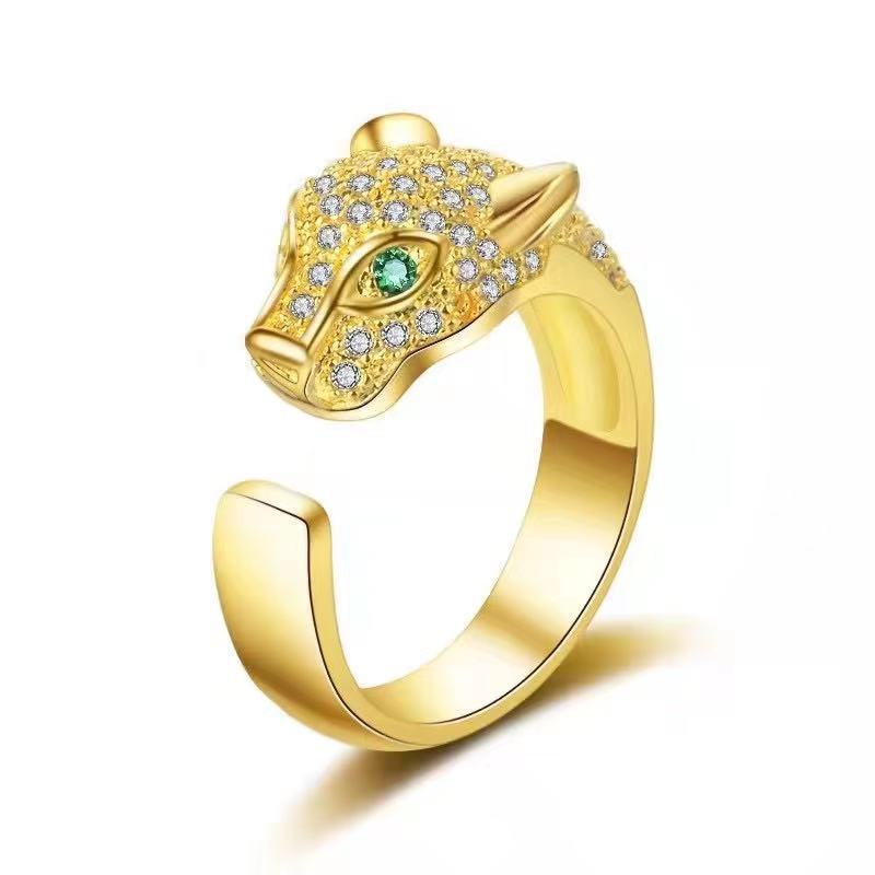 Personality Full Crystal Inlaid Leopard Open Ring