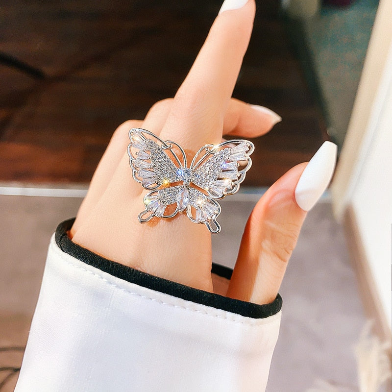Luxury Crystal Adjustable Butterfly Wedding Ring