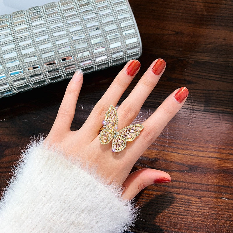 Luxury Crystal Adjustable Butterfly Wedding Ring — Kirijewels.com