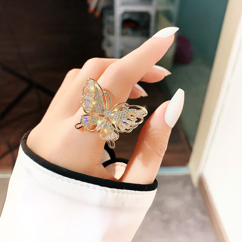 Luxury Crystal Adjustable Butterfly Wedding Ring