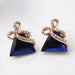 Austrian Crystal Gold Triangle Bow Rhinestone Stud Earrings-Stud Earrings-Kirijewels.com-Blue E90 D-Kirijewels.com