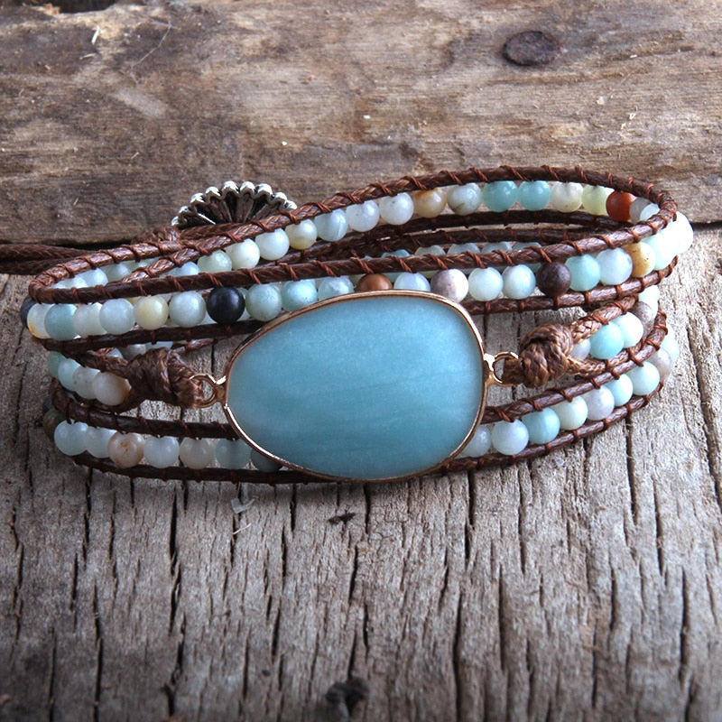 Handmade Three Strands Natural Stone Bracelet