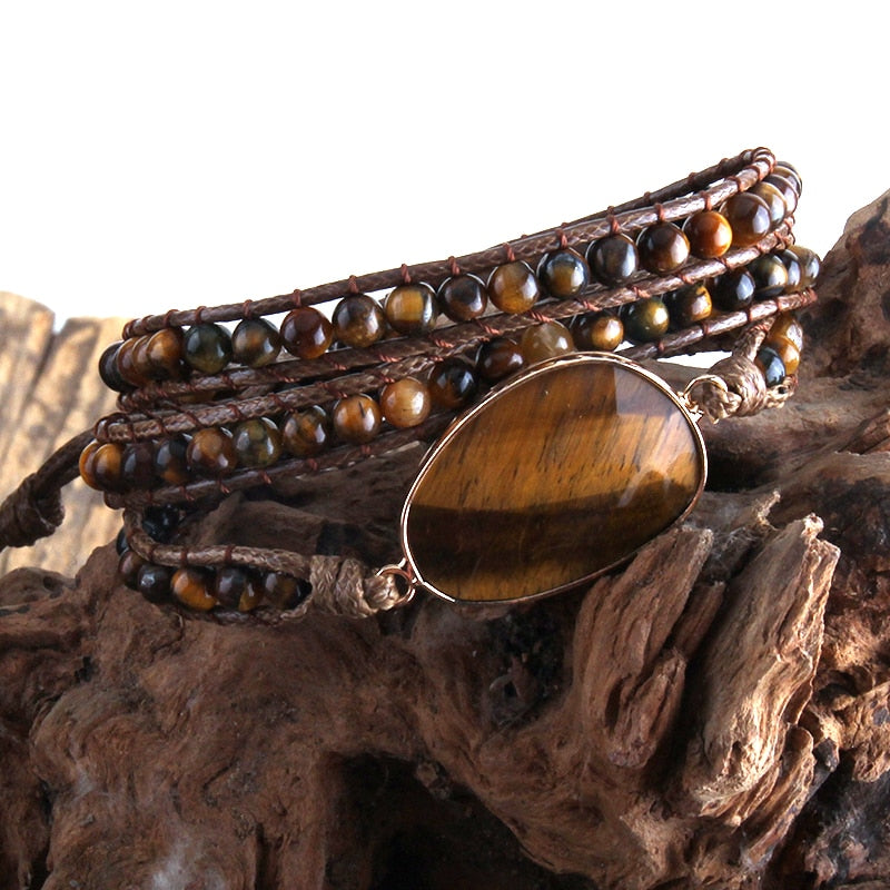 Handmade Three Strands Natural Stone Bracelet