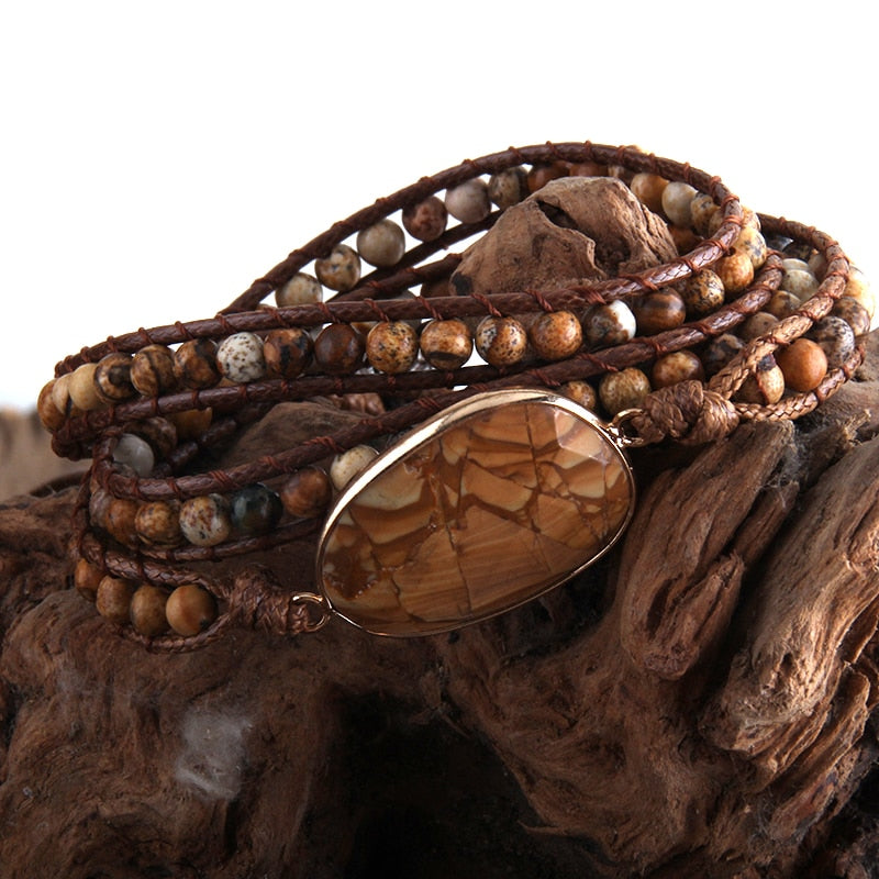 Handmade Three Strands Natural Stone Bracelet