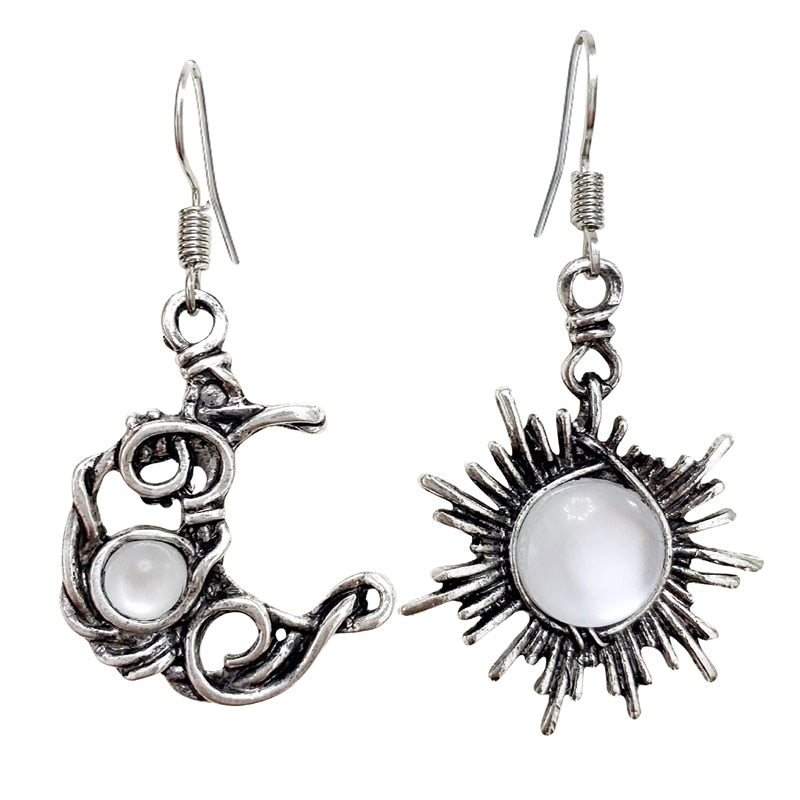 Bohemia Sun And Moon Round Crystal Drop Earrings