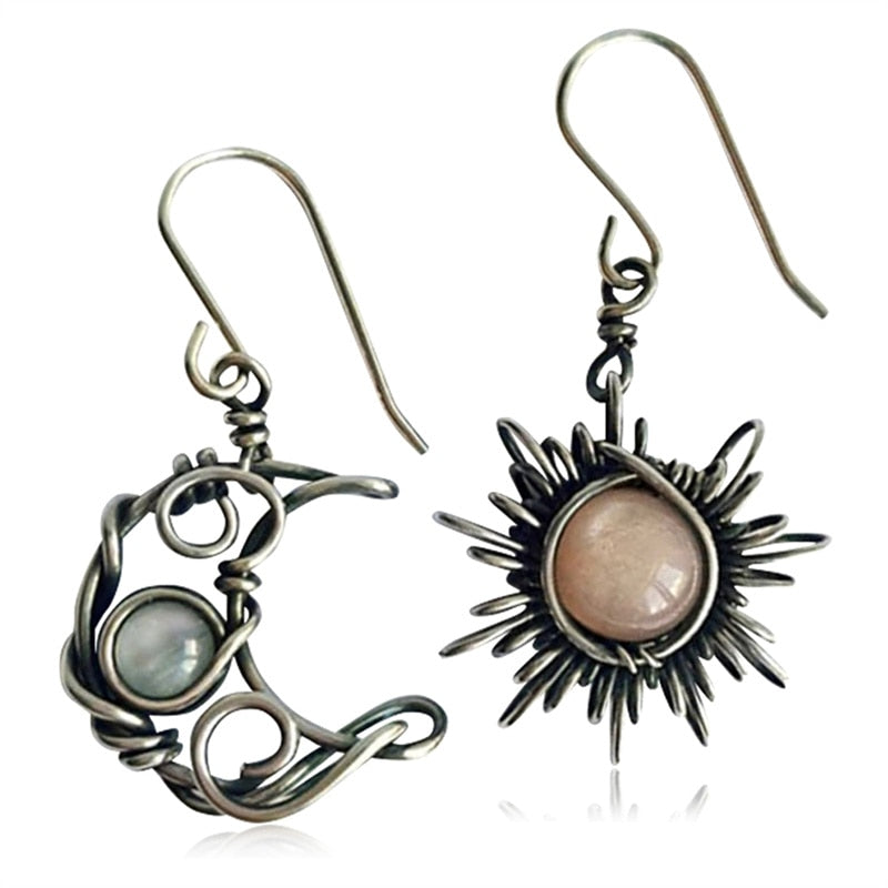 Bohemia Sun And Moon Round Crystal Drop Earrings