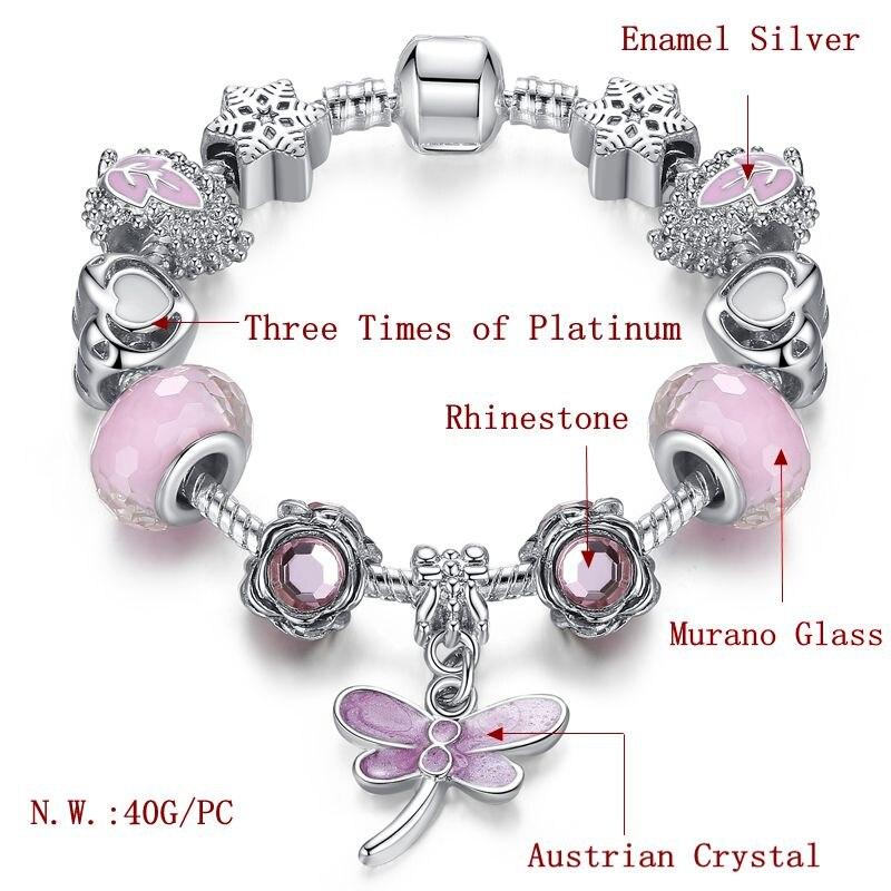 Murano Glass Beads Dragonfly Charm Bracelet - Kirijewels.com