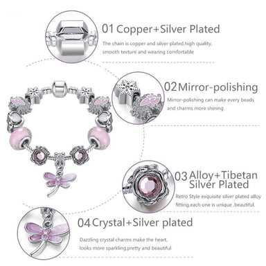 Murano Glass Beads Dragonfly Charm Bracelet - Kirijewels.com