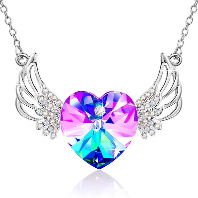 Crystal Angel Heart Wing Wedding Necklace