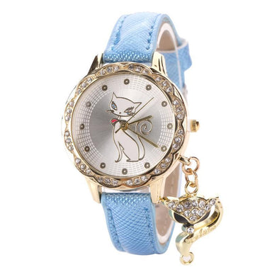 Luxury Diamond Leather Band Cat Wrist Watch-Women's Watches-Kirijewels.com-Blue-China-Kirijewels.com