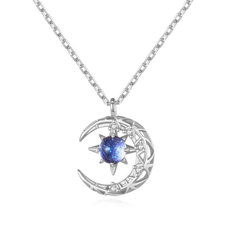 Rhinestone Light Of Stars And Moon Charm Necklace