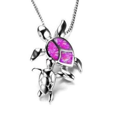 Mom And Baby Fire Opal Turtle Necklace - Kirijewels.com