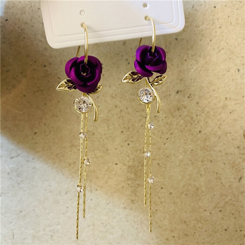 Rose Petal Flower Wedding Drop Earrings