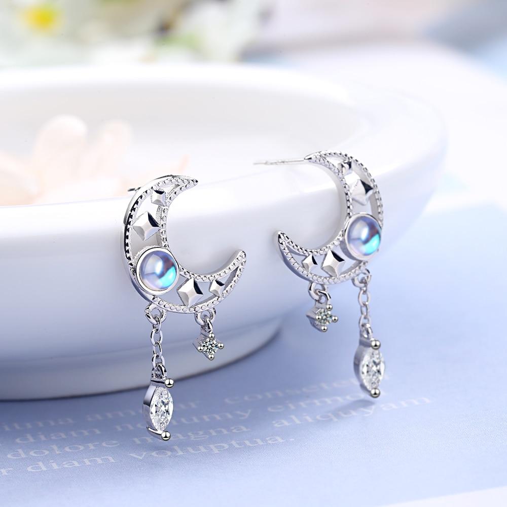 Hollow Moon Zircon Tassel Dangle Earrings - Kirijewels.com