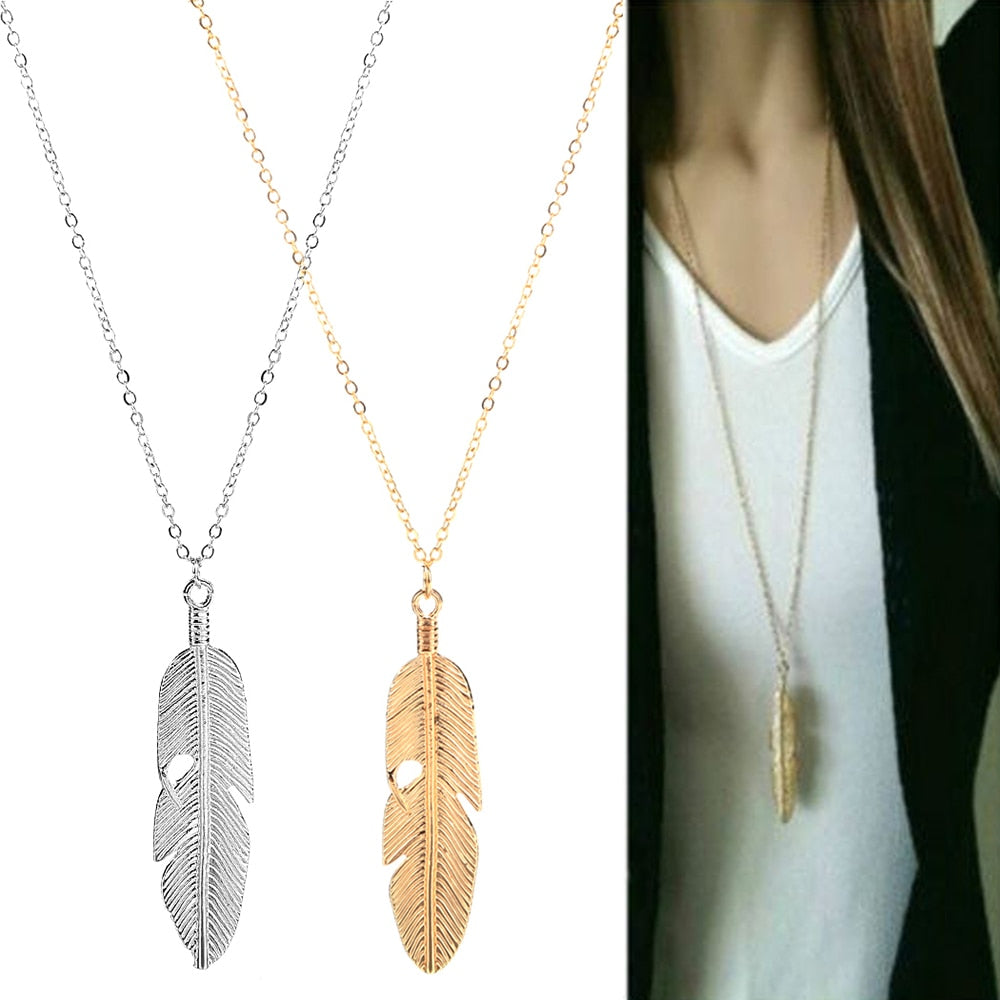 Lea Long Sweater Chain Feather Necklace