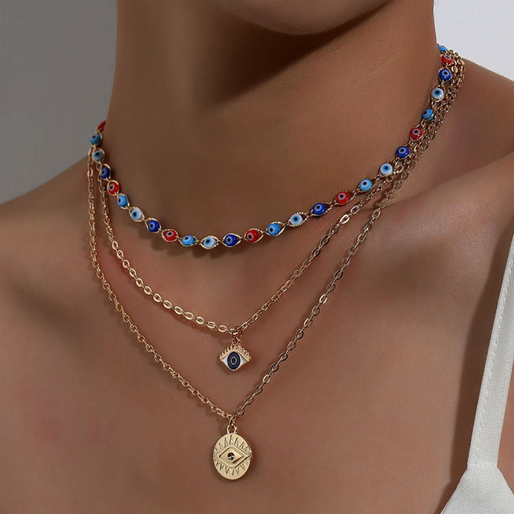 Turkish Evil Eye Multilayer Beads Choker Necklace