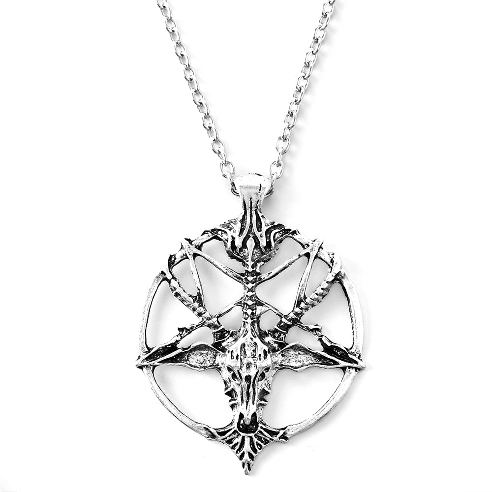 Pentagram Skull Goat Head Chain Necklace