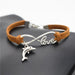 Leather Infinity Dolphin Bracelet-Charm Bracelets-Kirijewels.com-Brown-Kirijewels.com