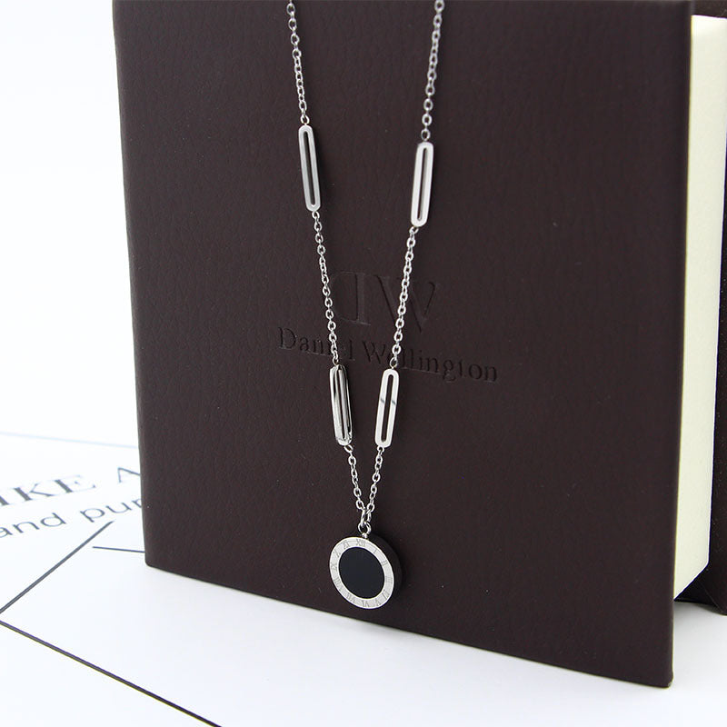 Roman Numeral Stainless Steel Wedding Shell Necklace