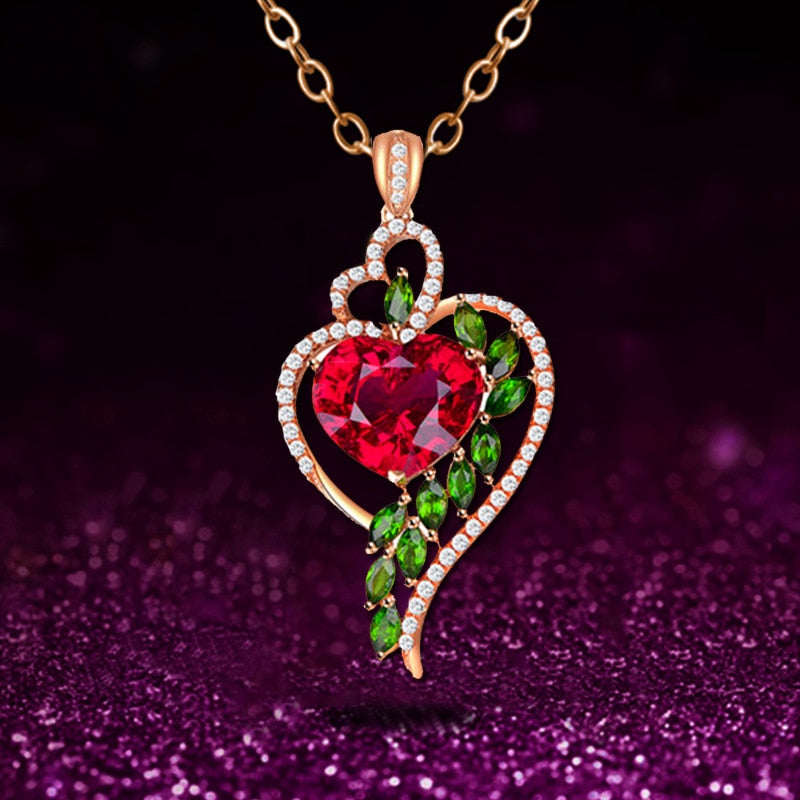 Rosa Ruby Peach Heart Wedding Necklace