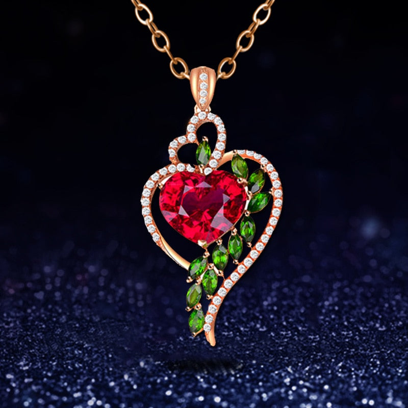 Rosa Ruby Peach Heart Wedding Necklace