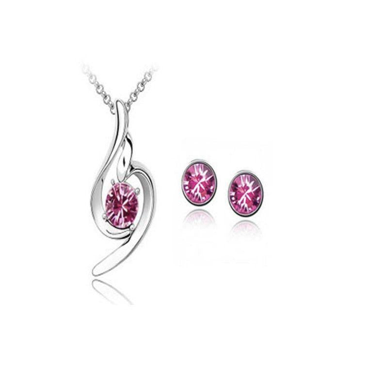 Linda Crystal Jewelry Set-Jewelry Sets-Kirijewels.com-pink-Kirijewels.com