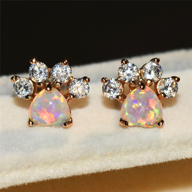 Bengal Opal Stone Cat Paw Stud Earrings
