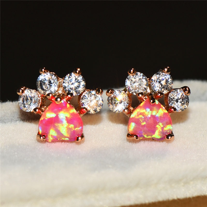 Bengal Opal Stone Cat Paw Stud Earrings