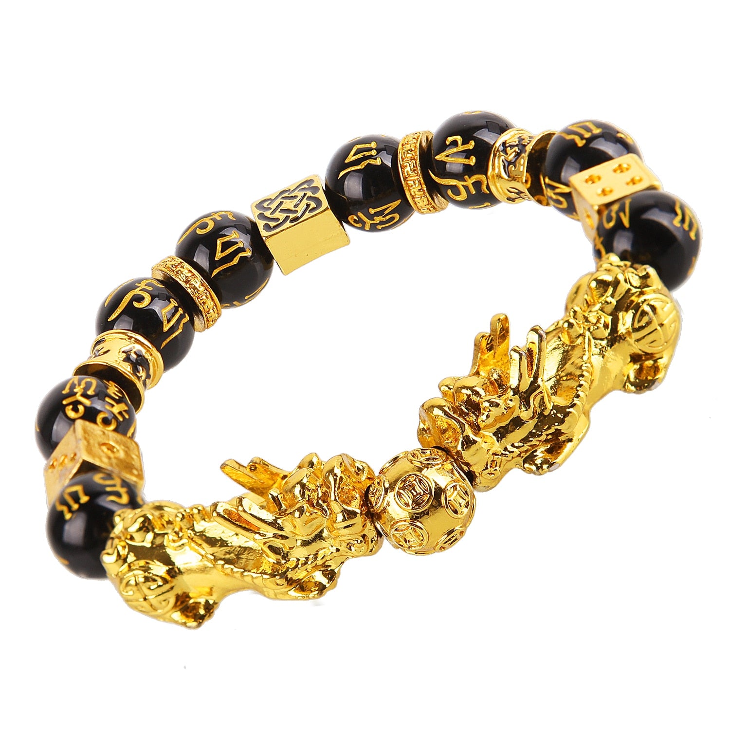 Buddhist Obsidian Stone Beads Bracelet