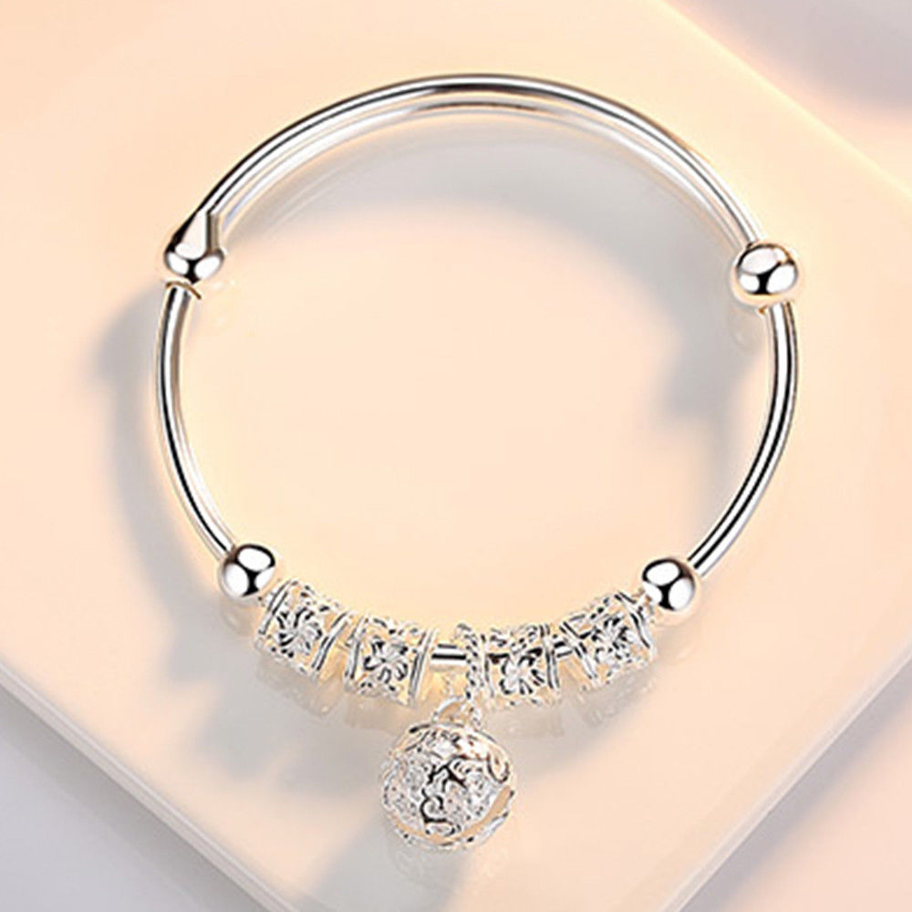 Hollow 925 Sterling Silver Adjustable Bell Ball Bracelet