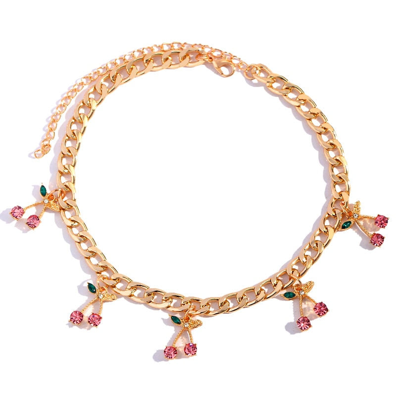 Rhinestone Charm Cherry Pendant Necklace