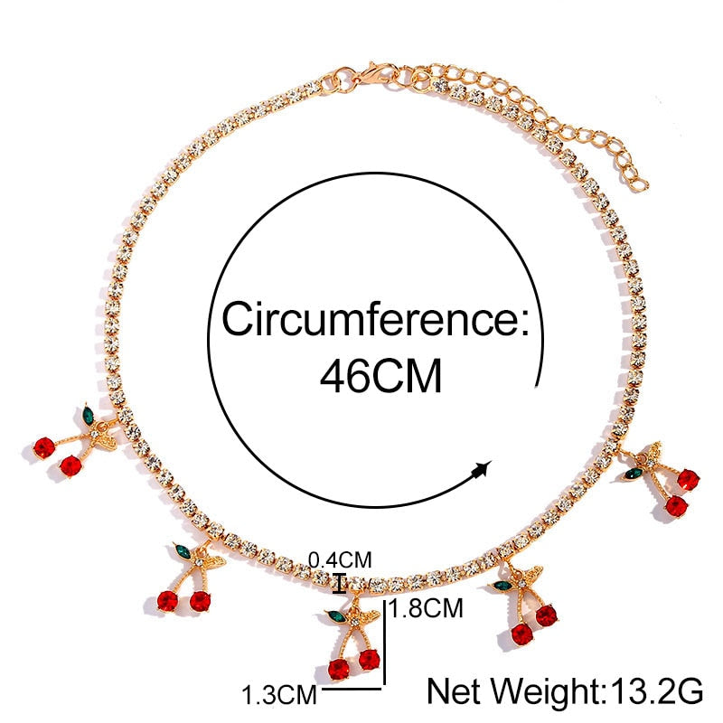 Rhinestone Charm Cherry Pendant Necklace